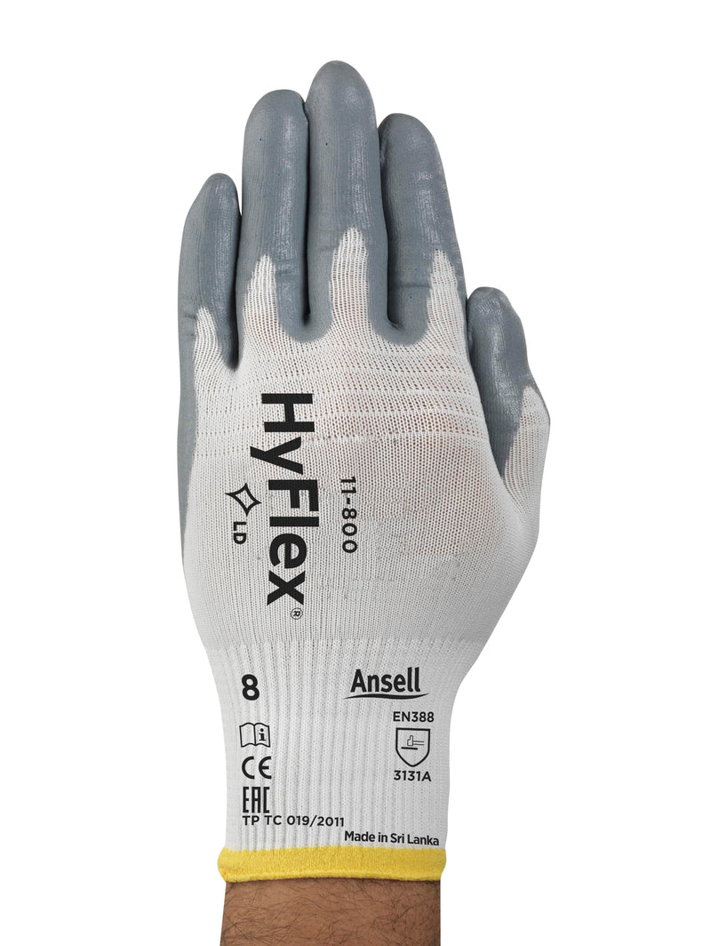 Ansell HyFlex 11-800 Nylon Glove, Gray Foam Nitrile Coating, Knit Wrist Cuff, Medium, Size 8 (Pack of 12)