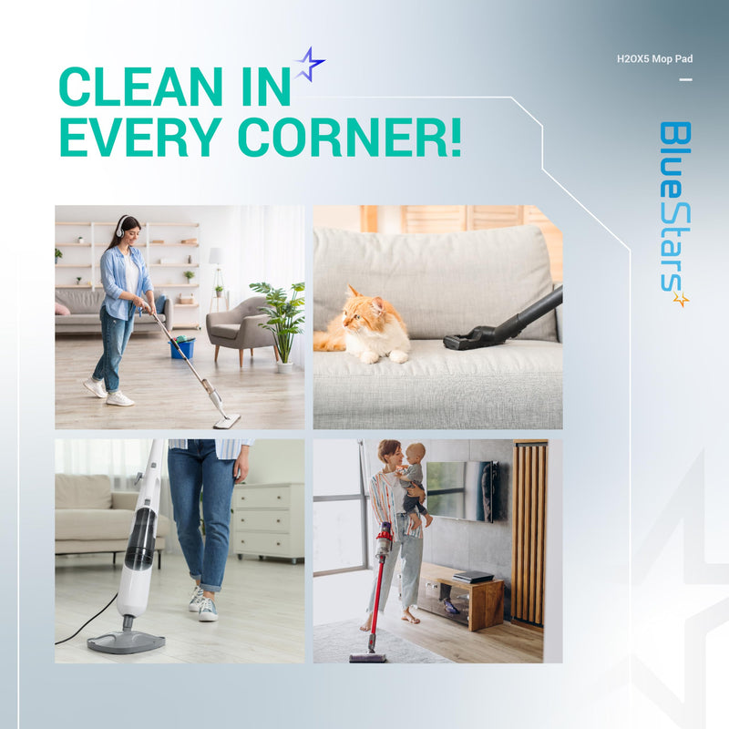 BlueStars 8-Pack H2OX5 Microfiber Steam Mop Pads Replacement for H2O H20 Steam Mop X5 – Washable & Reusable, Exact Fit for H2O X5 Models Pack of 8