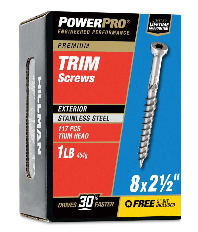 Power Pro Premium 305 Stainless Steel Trim Screws (#8 x 2-1/2") - 1lb Box #8 x 2-1/2"