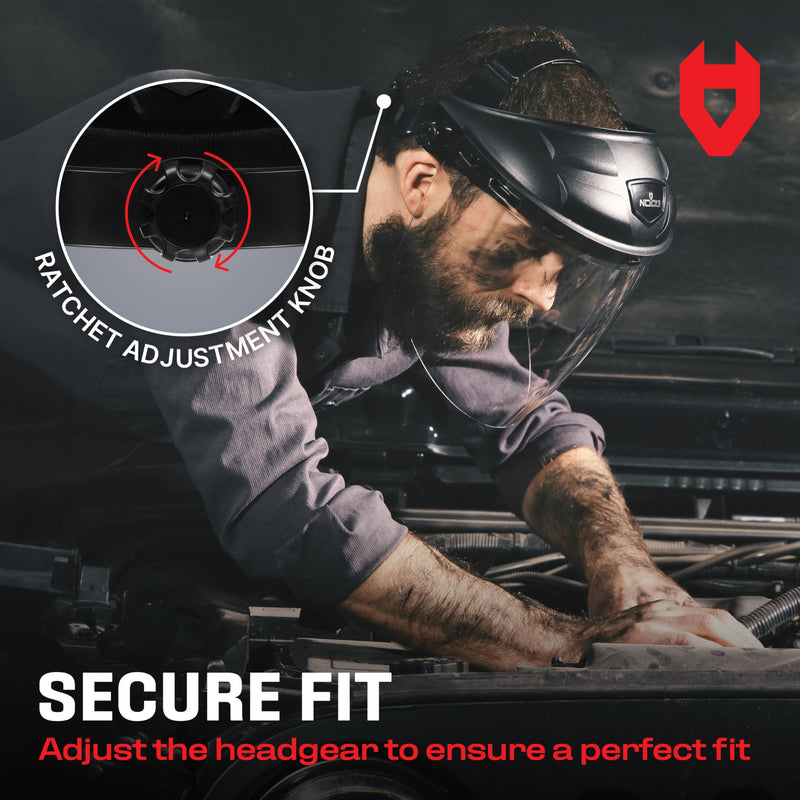 NoCry Premium Safety Face Shield for Grinding and Cutting — Clear Anti-Fog, Impact Resistant Visor and Adjustable Headgear — ANSI Z87.1 Certified for Industrial Use — Washable Sweatbands Included FaceArmor Pro