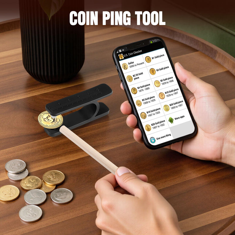 Portable Coin Ping Tester for Authenticity Check – Clear Sound & Size Comparison Tool, Easy to Use, Black