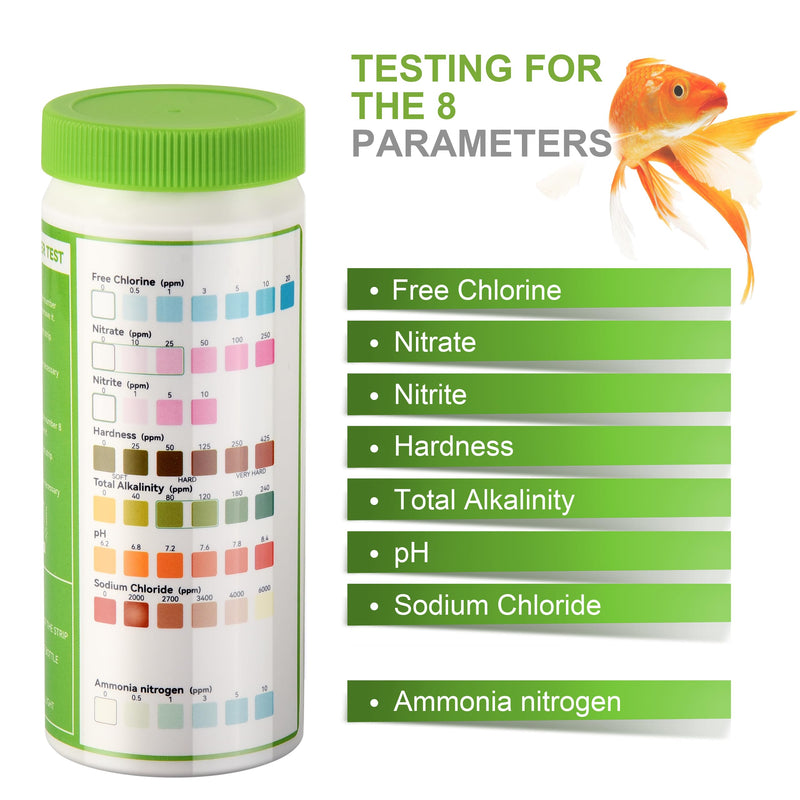 AAwipes 8-in-1 Aquarium Test Kit for Fish Tanks - Quick & Accurate Water Testing Strips for Aquariums & Ponds. Tests pH, Ammonia, Alkalinity, Hardness, Chlorine, etc. (K02-50) 50 Strips