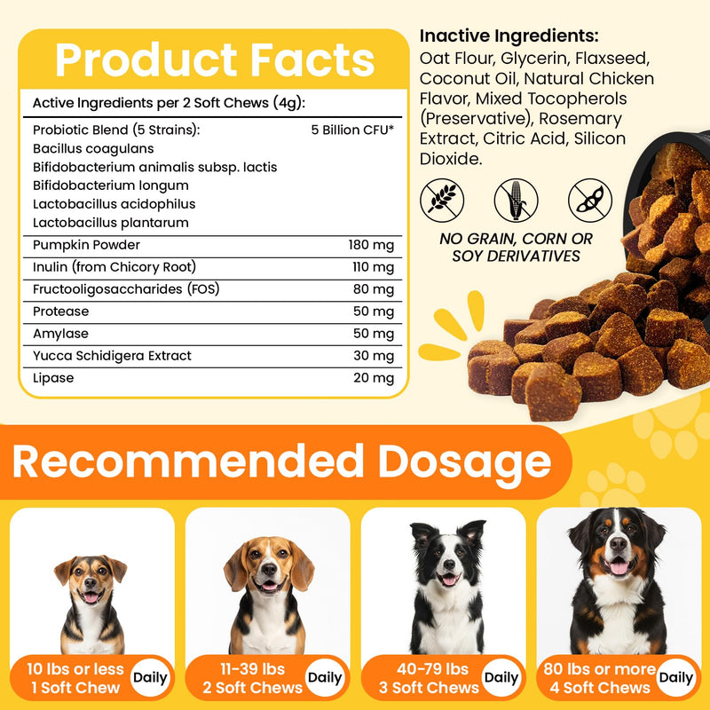 200 Count Probiotic Chew for Dogs-Probiotics Chews for Gut Digestive Health & Itchy Skin Support Relieve Diarrhea Enhance Immunity Breath Freshener with Enzymes Prebiotic Pumpkin-Chicken Chicken