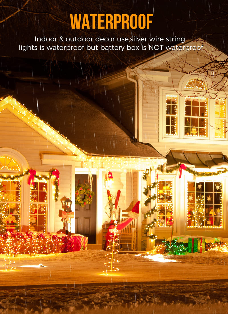 10Feet Battery Operated Fairy Lights, 120LEDs Firecracker String Lights Waterproof Silver Wire Starry Firefly Lights for DIY Wreath Home Weeding Indoor Outdoor Christmas Decorations, Warm White 10 Feet