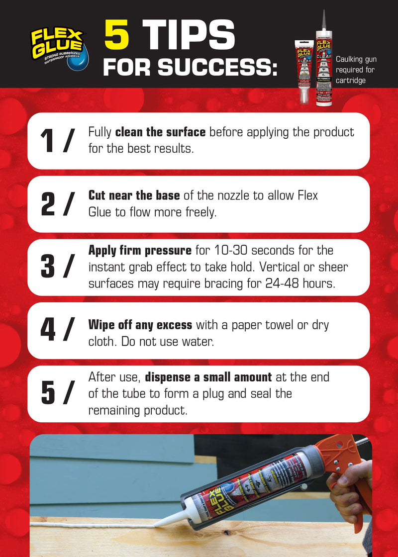 Flex Glue, Mini, Clear, Super Strong, Transparent, Rubberized Waterproof Adhesive, Works Underwater, Use on Pools, Showers, Outdoors, Concrete, Brick, Pavers, Masonry, UV Resistant 0.6 Oz.