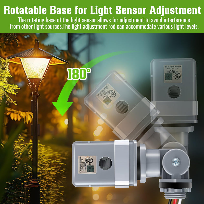 2 Pack Photocell Sensor for Outdoor Lights, 120VAC 50/60 Hz Photocell IP54 Waterproof, Swivel Mount Photocell, Dusk to Dawn Sensor Photoelectric Switch for Back Yard Lightening