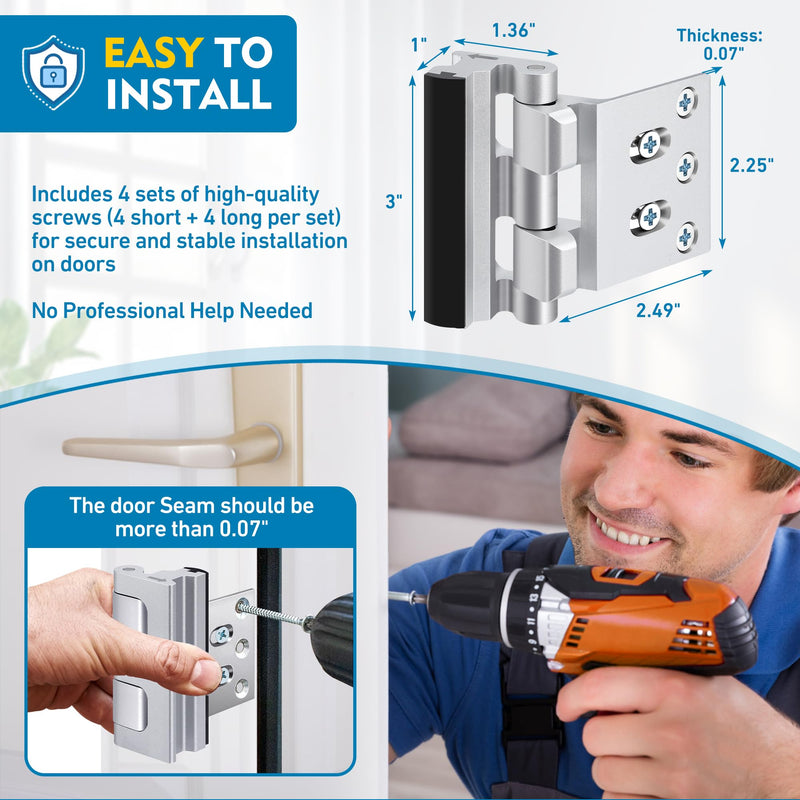 4 Pack 800 lbs Door Reinforcement Lock – Child Proof & Anti-Kick Security Locks for Whole Home Safety – Easy Install Anti-Kick Lock for Inward Doors – Prevents Forced Entry & Unauthorized Access 4 Pack
