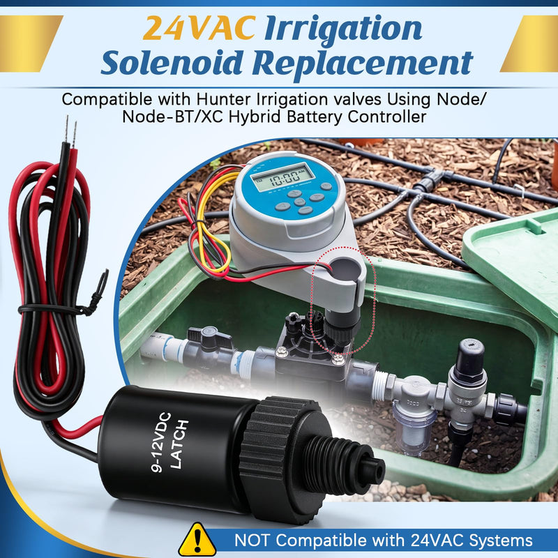 2 Pack DC Latching Solenoid Replacement Compatible with Hunter Node, Node-BT & XCHybrid Controllers, Metal Shell Sprinkler Valve Solenoid, 9V Battery Powered Irrigation Coil, Easy Installation 2