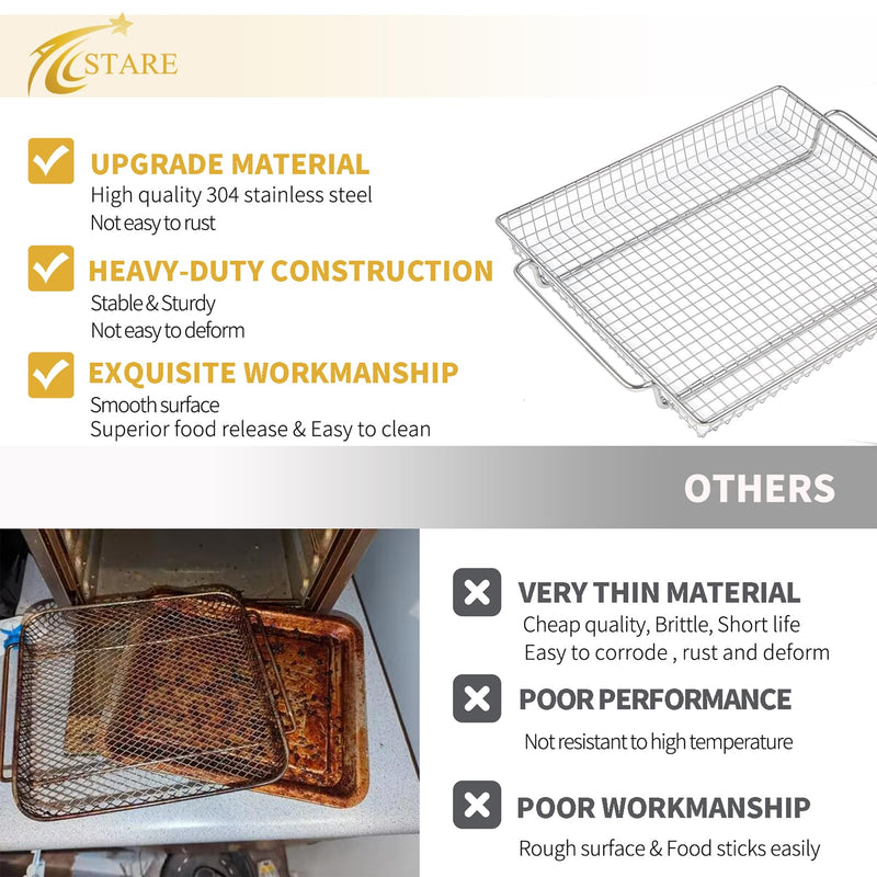 Allstare B-AFO-002G-1 Crisper Tray Replacement Parts for PowerXL Air Fryer Toaster Oven 304 Stainless Steel Air Fryer Basket B-AFO-002 PowerXL Air Fryer Grill Oven Accessories Mesh Basket Baking Pan