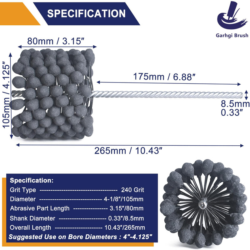Garhgi 4-1/8"(105mm) Cylinder Honing Tool, 240 Grit Silicon Carbide Balls, Flexible Resilient for Large Automotive Motorcycle Engine Brake Rotor Tube Piston Ring Crosshatching Restoration Deburring 4.125"(105mm)