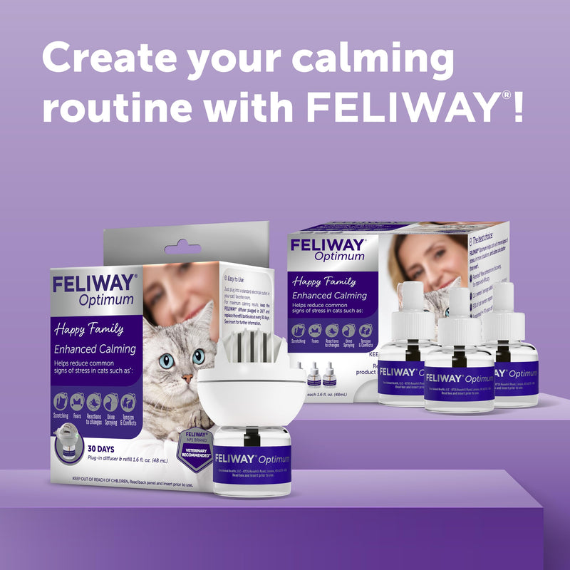 FELIWAY Optimum Cat Calming Diffuser Refill – Cat Pheromone Diffuser Refill for Advanced Support to Reduce Stress, Spraying, Scratching, Fighting and Hiding– 2 Pack