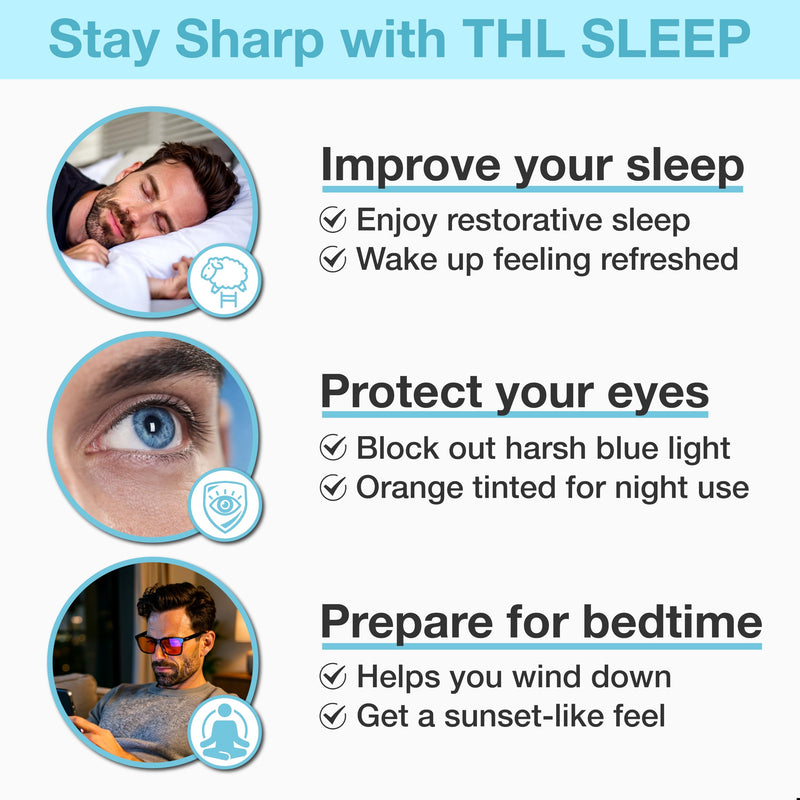 XL Orange Blue Light Blocking Glasses for Better Sleep - 99.5% Premium Acetate Computer Migraine Glasses for Men - Amber Tint Gaming Glasses - TV Blue Light Blockers Gamer Glasses for Eye Strain