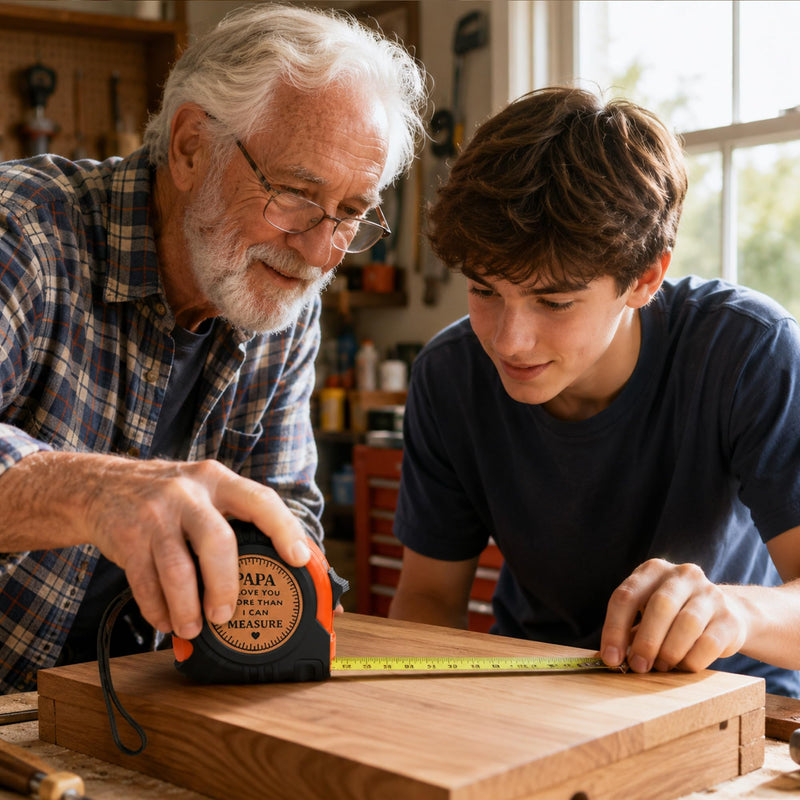 Grandpa Fathers Day Papa Gift from Grandkids Father's Day Birthday Gifts for Grandfather Best Papa Gift Papaw Pop Pop Gifts from Granddaughter Genuine Leather Engraved 25 FT Tape Measure Useful Tool