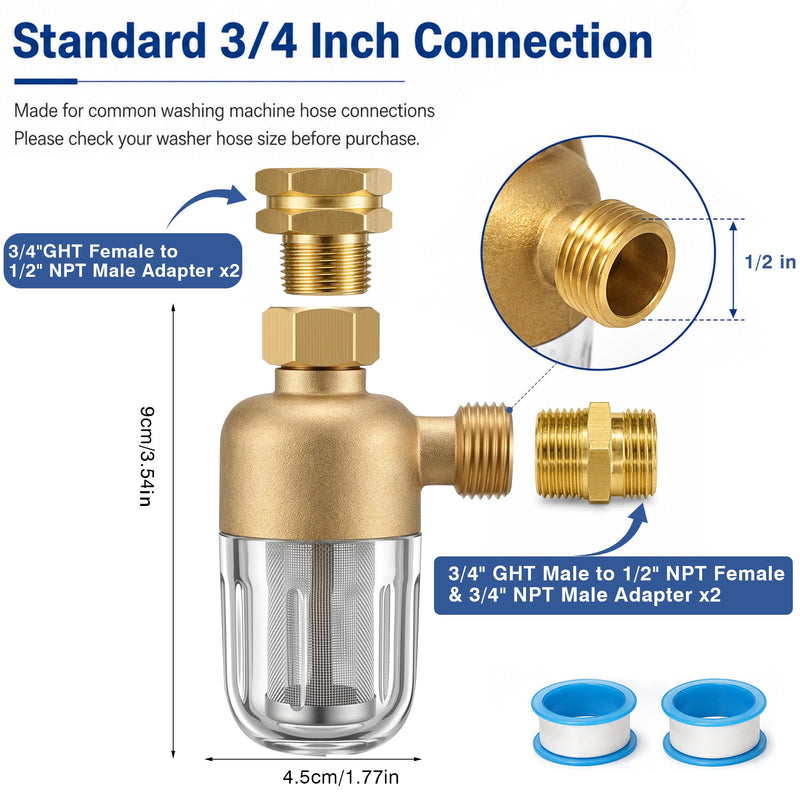 2 Pack Washing Machine Water Filter 50 Micron Brass Inline Filter