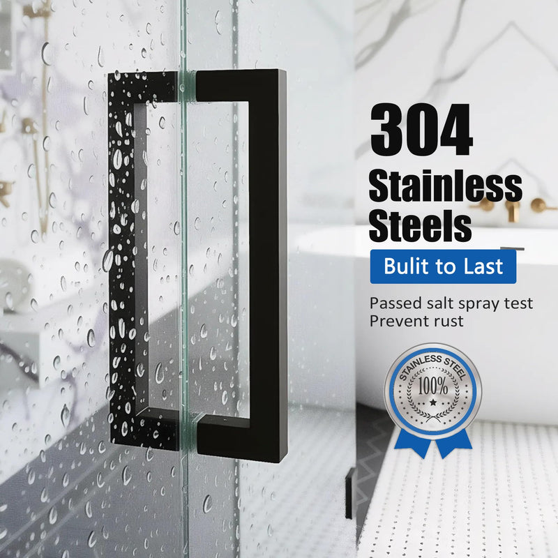 8" Square Shower Door Handle, Bathroom Back-to-Back Replacement Handles,304 Stainless Steel Pull Hardware for Sliding、Frameless Glass Shower Door, 8 inch-Matte Black Matte Black