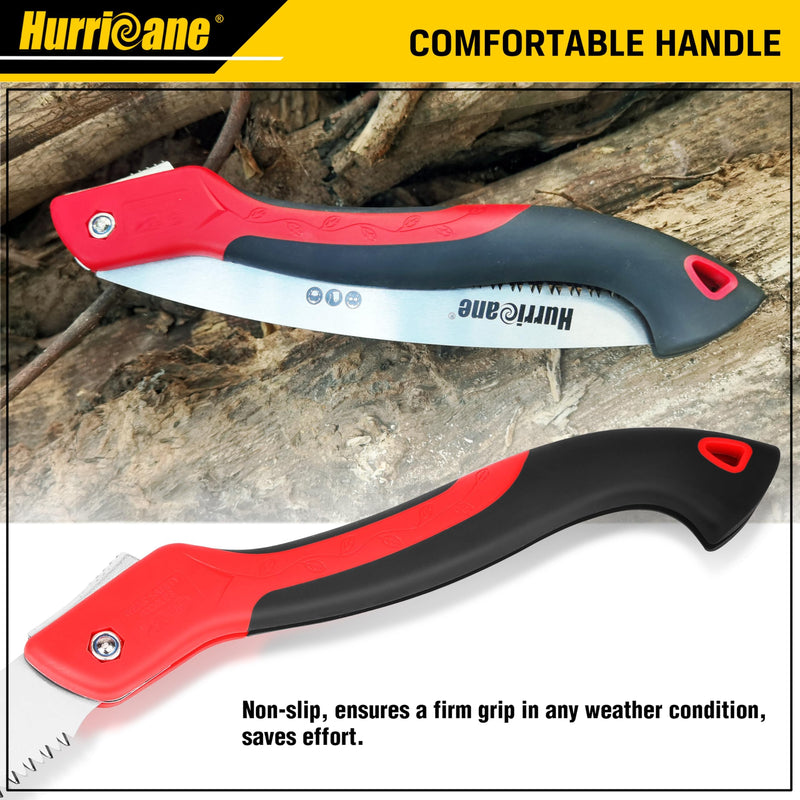 HURRICANE Folding Hand Saw, 10 Inch Pruning Saw, Hand Saw for Wood Cutting, Camping Tree Saw with SK5 Curved Blade, Triple-cut Razor Teeth, Outdoor Portable Saw for Tree Trimming, Gardening, Hiking