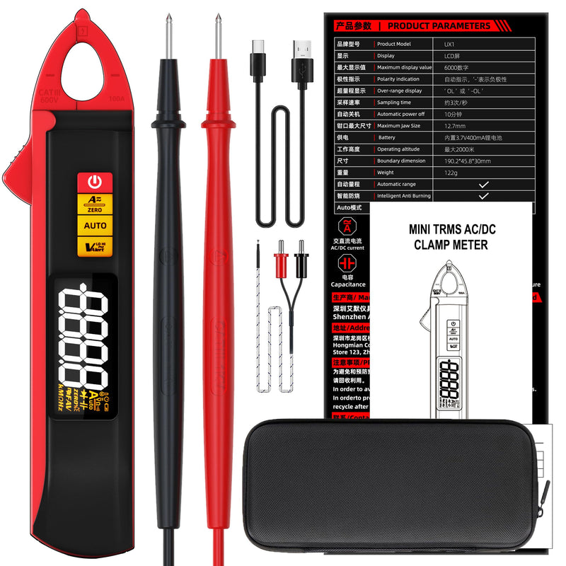 BSIDE 1mA Clamp Meter, DC/AC Current with Smart Mode, True RMS 6000 Counts Rechargeable Auto-Ranging Clamp Multimeter, Temperature Capacitance Diode Duty Cycle Hz Ohm Live Check V-Alert Voltage Tester
