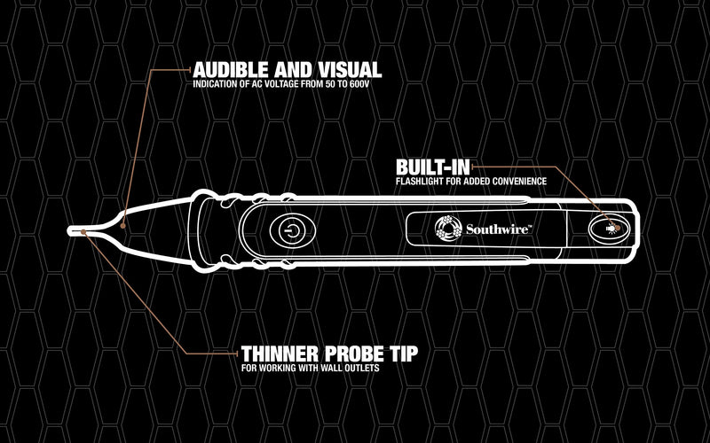 Southwire 40136N NCV Pen Type Detector with Flashlight; 50-600V AC Pro