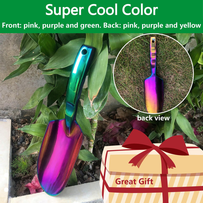 Garden Shovels - 2 Pack Gardening Tools, Heavy Duty Garden Trowels, High Strength Alloy Steel for Soil Digging Planting Transplanting Weeding - Solid Metal Handle, Colorful Dig-Plant & Large Transplanter Tools