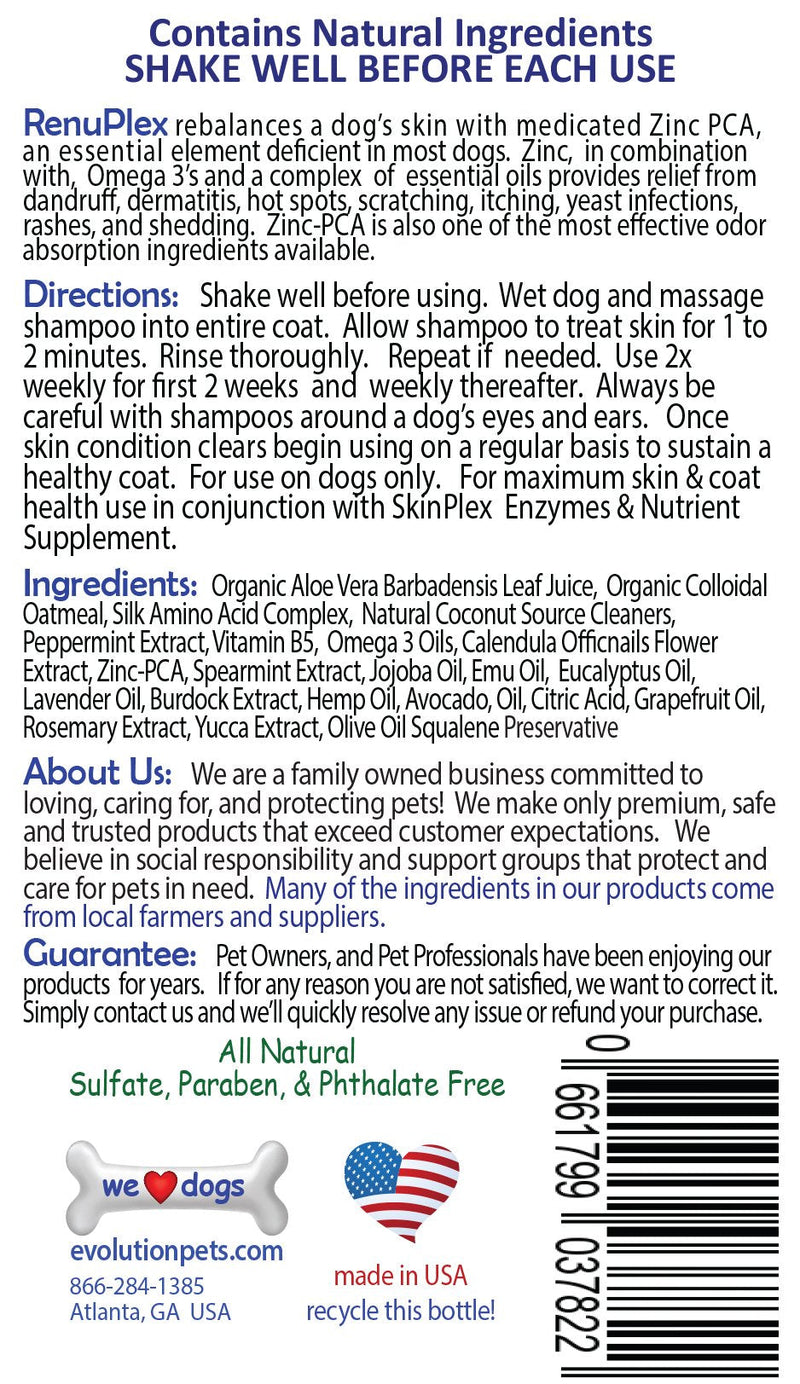 [Australia] - Evolution Pets Best Itchy Dog Shampoo. RenuPlex Plus Medicated Dog Shampoo. Safe, All Natural Dog Shampoo for Itchy Skin and Dog Dry Skin 