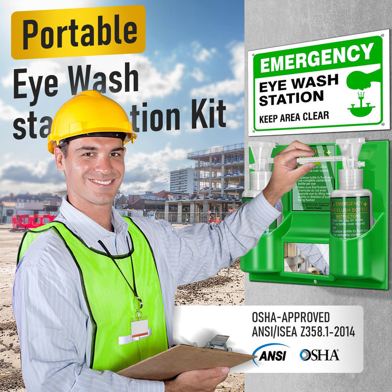 Magula 17oz*2 Portable Eye Wash Station OSHA-Approved,BPA Free, Wall-Mounted First Aid Eye Wash kit with Empty Bottles & Mirror,Emergency Eyewash, No Eye Wash Solution 1 Pcs