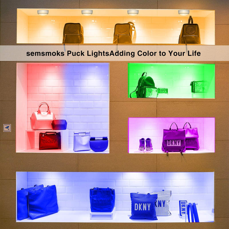 Puck Lights with Remote Control, Battery Operated LED Push Lights Wireless, 13 Color RGB - for Closet, Bedroom Wall, Under Cabinet, Battery Powered Puck Lights. Convenient 3M Stick On, 6 Pack 6-packs White
