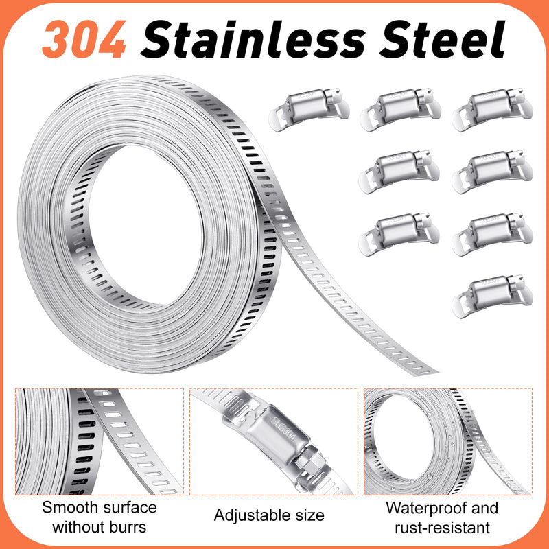 14 FT Large Hose Clamps +10 Stronger Fasteners Adjustable Worm Gear Band Clamps 304 Stainless Steel Pipe Clamps for Securing Pipe Hoses, Automotive, Fuel Line 14 FT Strap + 10 Fasteners