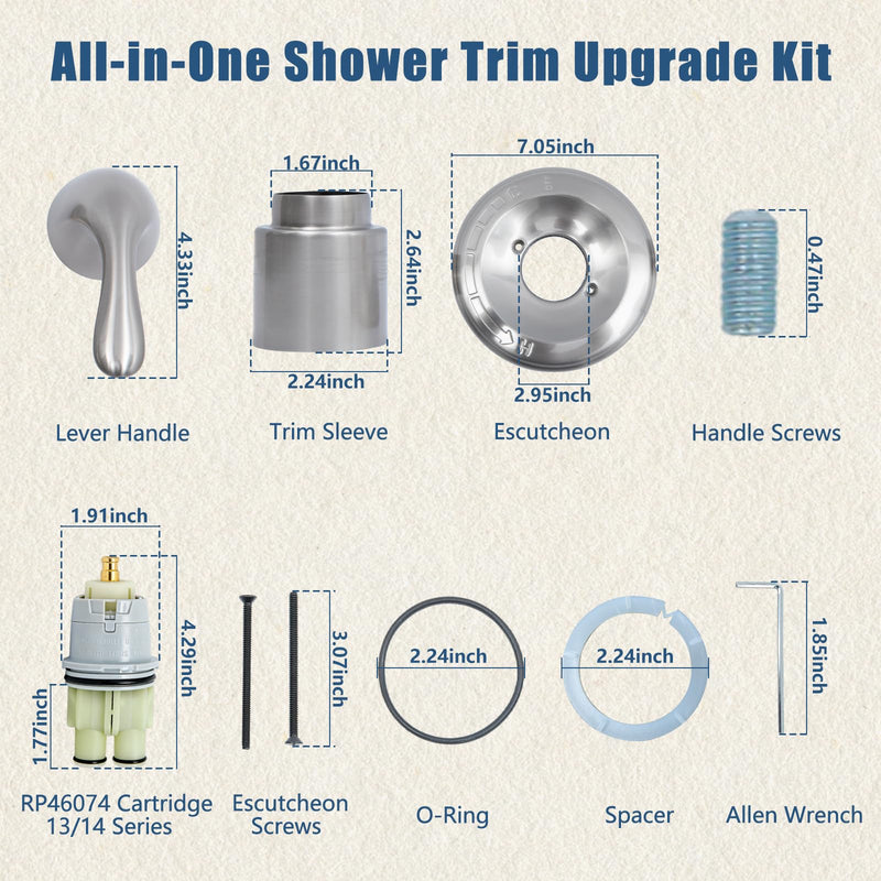 T13020-SS Brushed Nickel Shower Handle Replacement for Delta Classic 13/14 Series Single-Function Handle Trim Kit, Compatible with Shower Valve R10000 Series (RP46074 Included) C