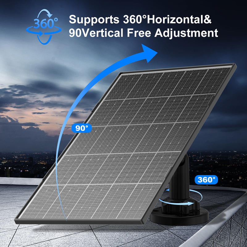 Solar Panel for Security Camera, 8W Solar Panel with Micro USB & USB-C Port for DC 5V Outdoor Rechargeable Battery Camera, IP65 Waterproof, 360° Adjustable Security Mount, 10FT Cable 1
