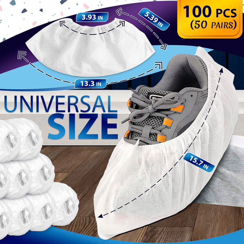 100Pcs Shoe Protector Disposable Shoe Covers for Indoors - Non Slip Shoe Covers Shoe Booties Protectors for Outdoor Shoe Covers - 50Pairs White Shoe Booties Disposable for Walking Boot 50Pairs Disposable White Shoe Covers