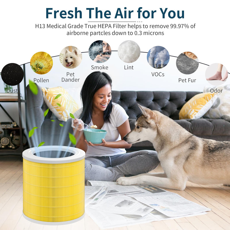 2 Packs A2001 Replacement Pet Filter Compatible with A2001 Air Purifi-er, 3-in-1 High Efficiency Filtration, Part # AF-2001, Yellow 2 Packs Yellow