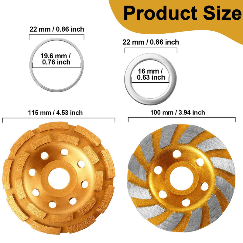 Mudder 4 1/2 Inch Concrete Grinding Wheel 2 pcs Double Row Diamond Grinding Wheel 4 Inch 12 Segment Turbo Row Grinding Wheel Angle Grinder Disc for Grinder Polishing and Cleaning Stone Elegant Style 2.0