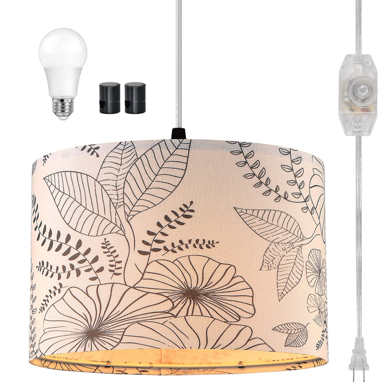 Plug in Pendant Light, Hanging Light with Plug in Cord with Dimmable Switch, Hanging Lamp with 15 ft Clear Cord, Pendant Light Fixture for Bedroom Kitchen Island (Bulb Included) Flower