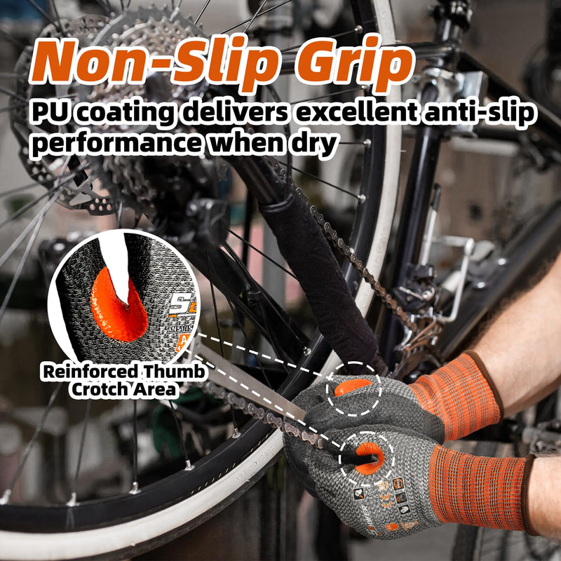 Schwer 12 Pairs Cut Resistant Work Gloves, CR3066 ANSI A4 Cut Proof Gloves with PU Coating, Touch-Screen, Non Slip, Reinforced Thumb, Wire & Fiberglass Free, Durable Working Gloves for Construction, L Large