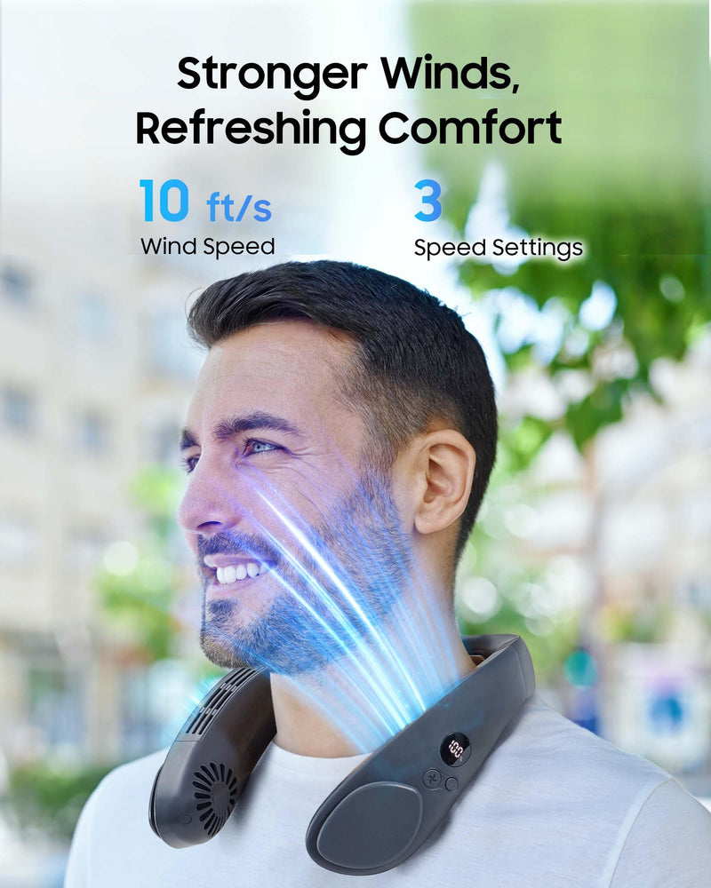 HIGO Neck Fan with Cooling Plate, Neck Air Conditioner, 2-in-1 Cooling Neck Fan Portable Rechargeable, Wearable Personal Fan, 4400mAh Large Battery, Ergonomic Design, White