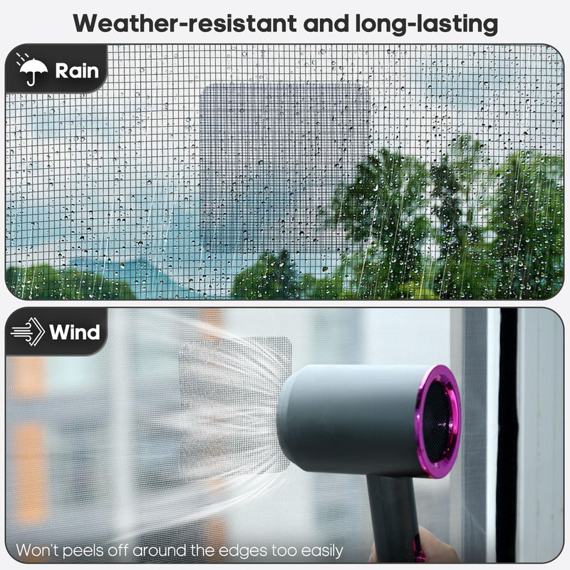 16 Sheets Window Screen Patches, Grey 3 Sizes Window Screen Repair Kit for Mesh Door, Strong Adhesive Fiberglass Quick Repair Tape