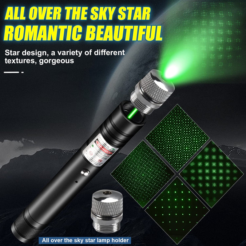 Flashlight with Green Laser Pointer, Rechargeable Laser Pointer High Power for TV/LED/LCD Screens Presentation Office, Outdoor Uses, Adventure, Professional Business Gifts