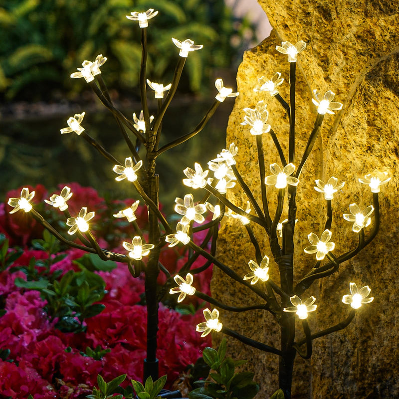 Solar Garden Lights Waterproof, Solar Outdoor Lights Decorative 4Pack, 80Led Solar Powered Flowers Garden Decor, Outdoor Fairy Lights for Yard,Pathway,Lawn,Outside,Garden Christmas Decorations Warm White Cheery 4Pack