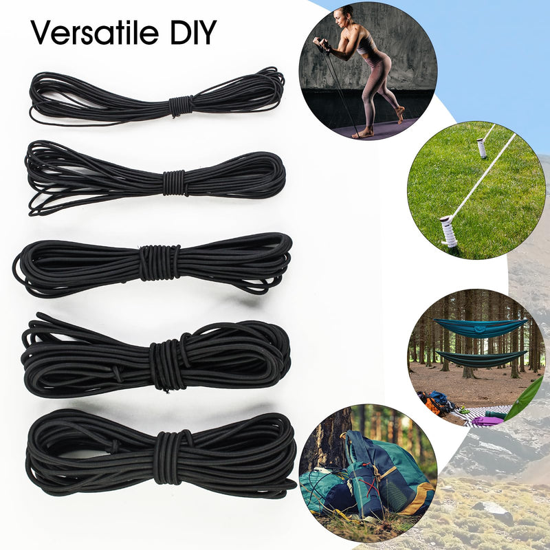 3/32 Inch Black Bungee Cord (2mm), 40 Feet Heavy Duty Elastic Shock Cord Nylon Stretch String Bungee Rope for DIY Crafting Sewing, Luggage, Camping, Tie Downs (Black, 3/32 inch x 40 ft)