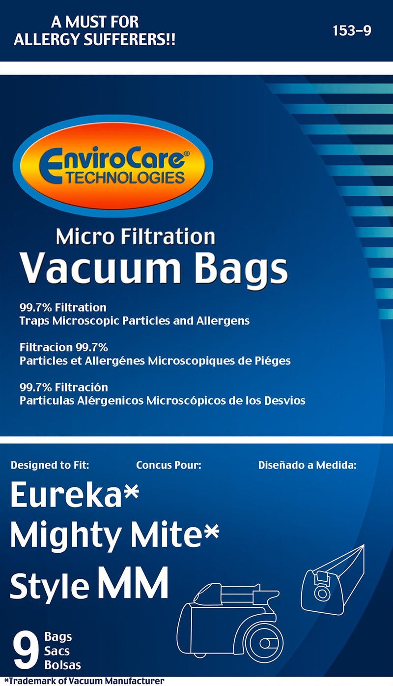 Eureka Part#60295C - Style MM Vacuum Bag Replacement for Eureka Mighty Mite 3670 and 3680 Series Canisters by EnviroCare Part#153-9 - 9/Package 9 Bags