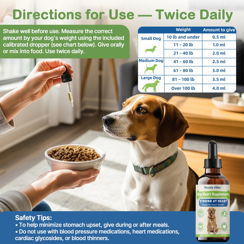 Heartw0rm Prevention for Dogs, Fast-Absorbing Liquid with Hawthorn & Motherwort, Supports Heart Function & Smooth Circulation, Helps Maintain Daily Vitality,Young Heart for Dogs, 2 fl oz/60 mL
