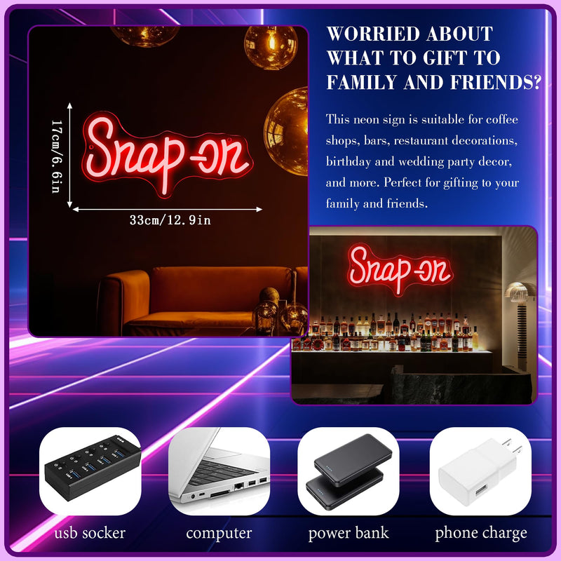Snaps Tools Neon Sign, Dimmable Garage Shop Neon Light Sign Home Decor Wall Art Sign, 12.9 x 6.6 in, USB Powered for Garage Auto Repair Workshop Bar Beer Christmas Gifts