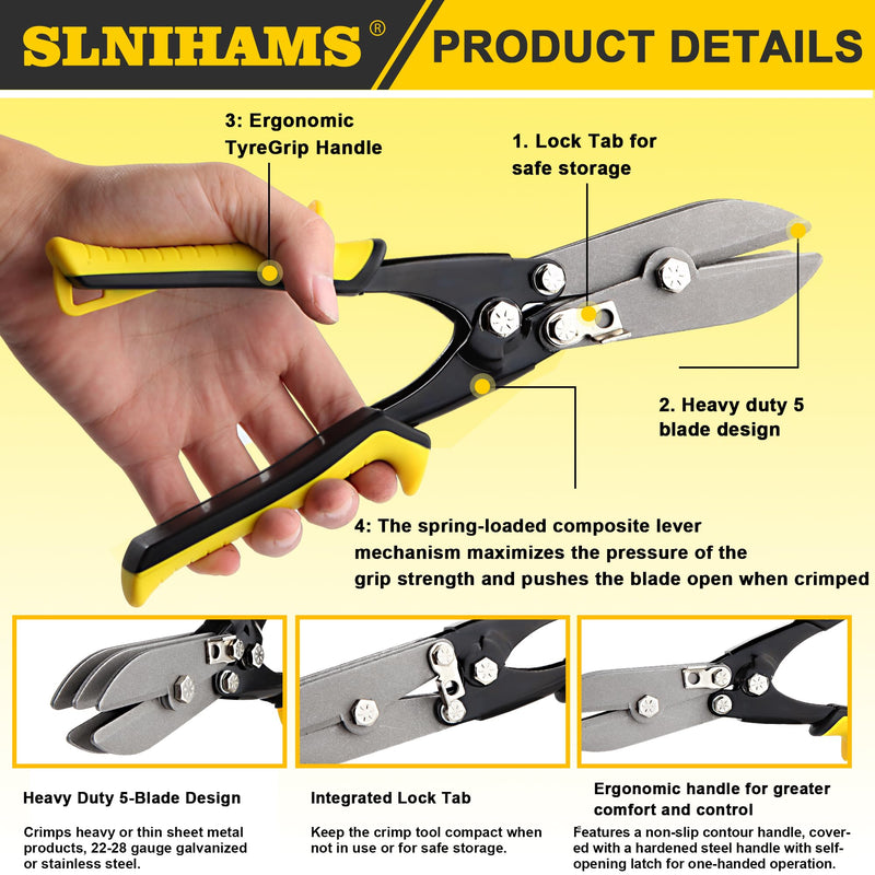 5-Blade Hand Crimper Sheet Metal Tools, Hvac Tool for 24-28 Gauge Duct Work Downspout and Stove Pipe, 10-1/2" Sheet Metal Crimper Gutter End Cap Duct Crimping Tool