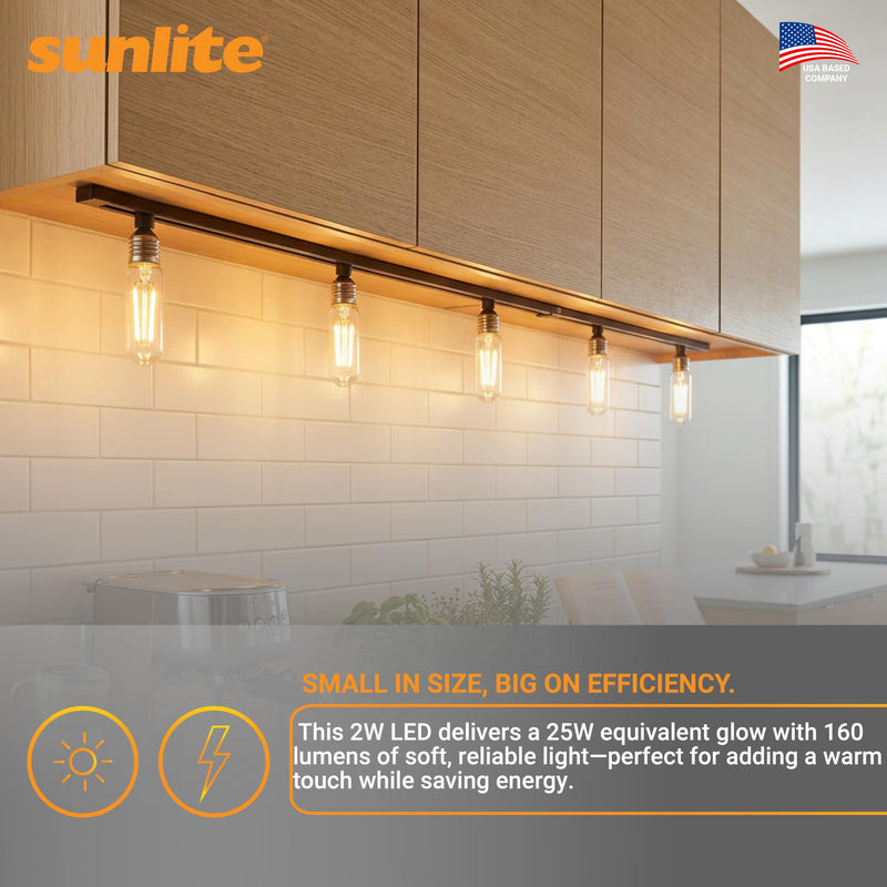 Sunlite LED Filament T10 Tubular Light Bulb, 2 Watts (25W Equivalent), 160 Lumens, Medium E26 Base, 120 Volts, Dimmable, 90 CRI, UL Listed, Clear, 3000K Warm White, 10 Pack