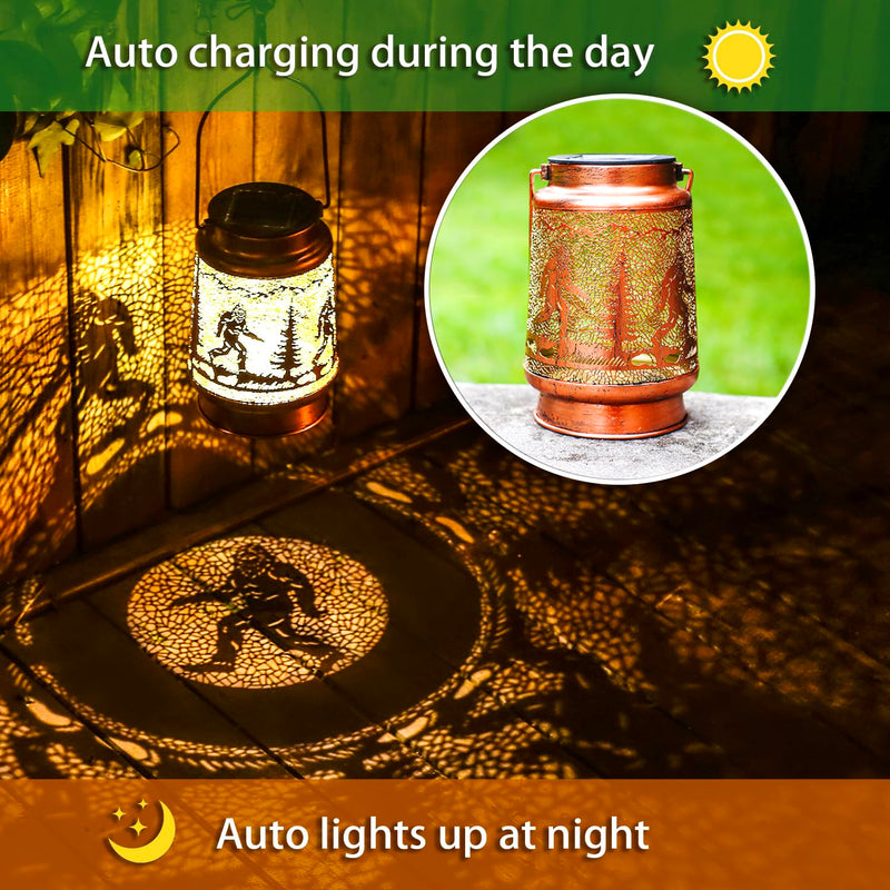 Bigfoot Solar Lanterns Outdoor Waterproof Hanging Solar Lights Big Foot Sasquatch Gifts for Men Women Metal Decorative LED Lanterns for Yard, Patio, Lawn, Tabletop, Pathway, Landscape, Garden Decor 1 Bigfoot