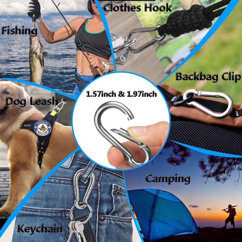 Spring Snap Hooks, 304 Stainless Steel Metal Clip Rope Connector Quick Link Clip Key Chain Link Buckle for Hammock Swing Set Outdoor Travel Camping Fishing Hiking 1.97inches(M5)-40pcs