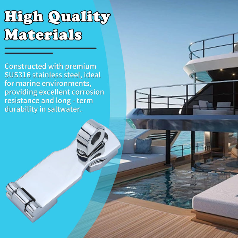 Marine Grade Door Hasp Anti-Rattle Boat Latches with Turning Padlock Eye Mount, 316 Stainless Steel Marine Hatch Latch Boat Heavy-Duty - Yacht & Boat Hardware - 1Pcs/2Pcs Pack of 2