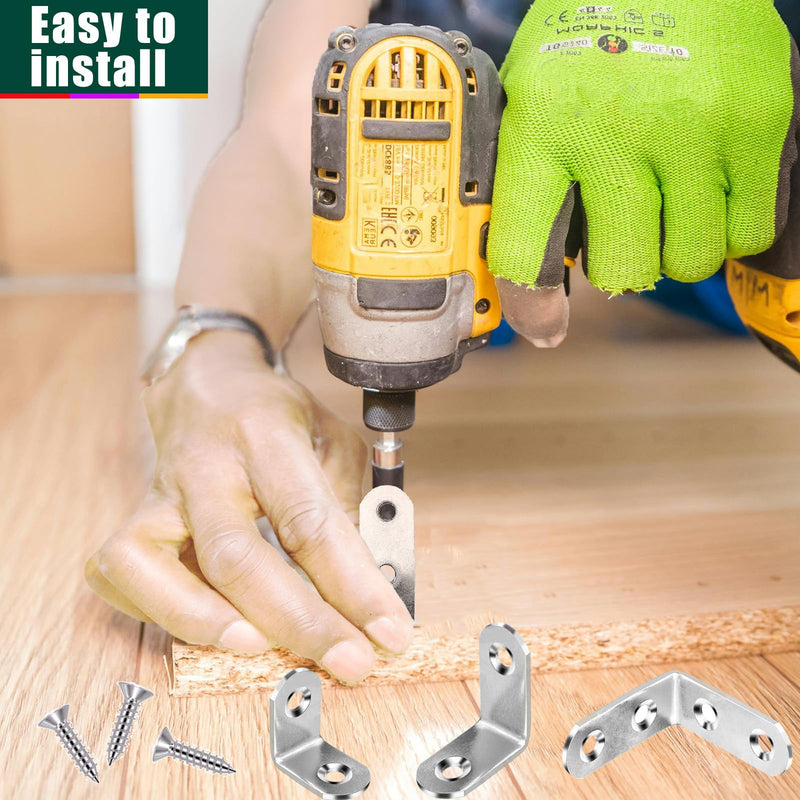 3 Sizes Stainless Steel Corner Braces L Bracket 90 Degree Right Angle Bracket Joints L Shaped Corner Bracket Fastener with Screws, 12 Sets 3 size/ 1in/ 1.2in/ 1.57in