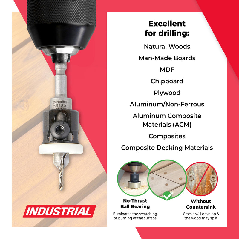 Amana Tool Carbide Tipped 82 Degree Countersink Drill Bit and Adjustable Depth Stop, Compatible with Festool CENTROTEC, 55180, 3/8 Dia x 7/64 Drill D