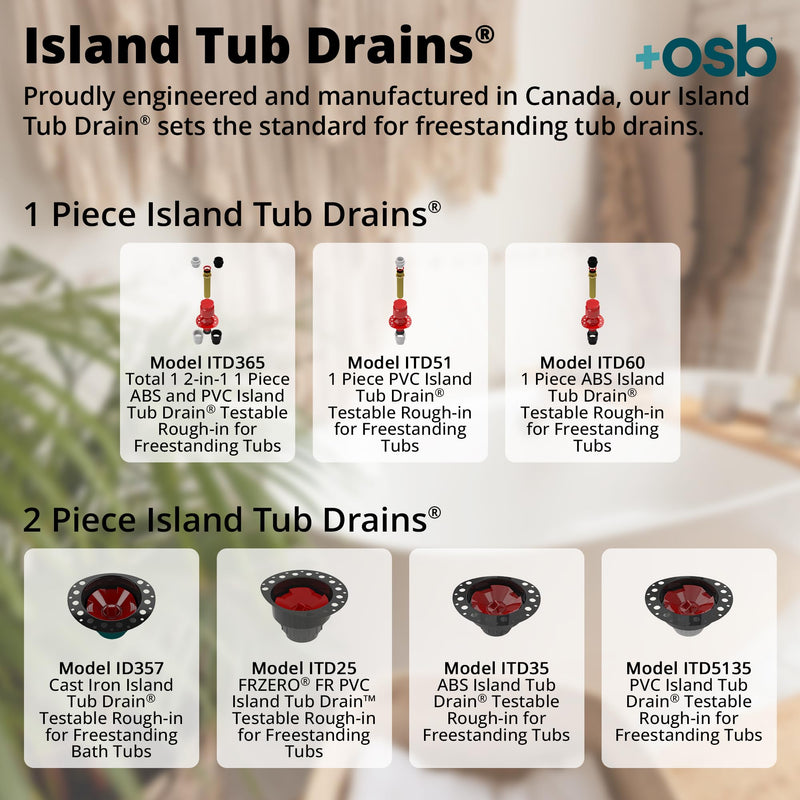 OS&B ITD35 Two-Piece ABS Island Tub Drain Rough-In Kit for 8/10-Inch Joists ITD35 - ABS